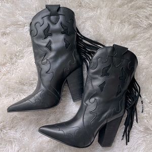 dingo Black Western Fringe Heeled Boots